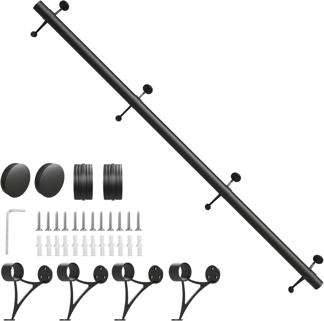 Bar Foot Rail Kit 4ft / 6ft / 8ft - Stainless Steel Complete Floor Standing Bar Foot Rest - Matte Black Foot Rail System with Tubing, Wall Brackets, End Caps & Internal Connector