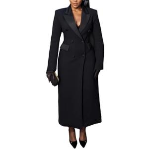 LKOUS Long Blazers Dresses for Women Long Sleeve Lapel Pockets Elegant Trench Coats Dress Fall Winter Business Outfits (Large, Black)