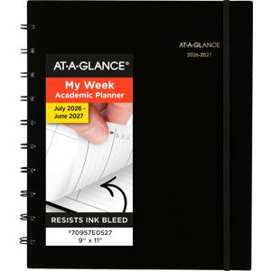 AT-A-GLANCE Planner 2026-2027 Weekly & Monthly Academic 12-Month July-June Quarter-Hourly Appointment Book, 9" x 11", Move-A-Page, Black (70957E05)