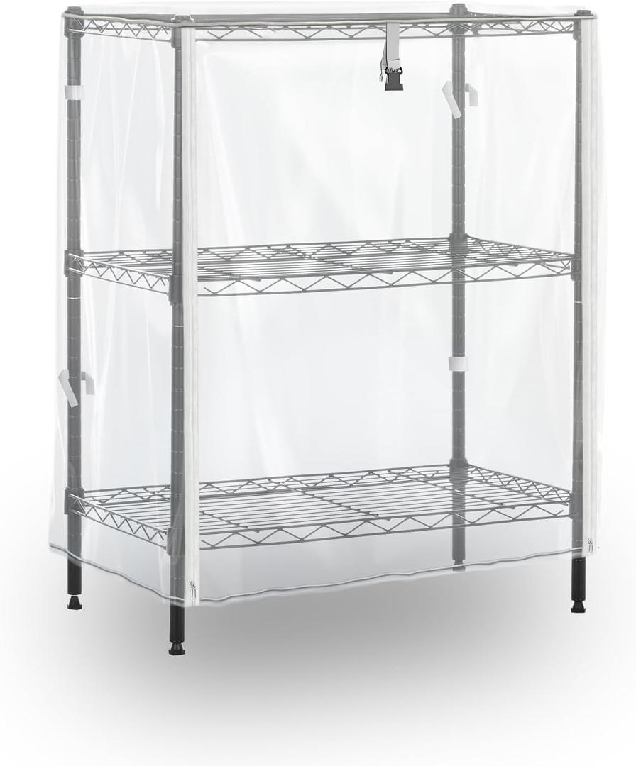 Frosted PVC Waterproof 3 Shelf Wire Rack for Wire Shelf Cover - 24" W x 14" D x 30" H - Protects from Dust and Debris - Only Cover (Transparency)