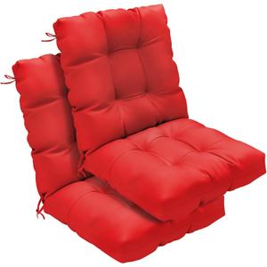 Outdoor Chair Cushions Set of 2, 42x21x4 Inch Patio Cushion for Dining/Rocking Chairs, High Back Soft Seat Pad with Ties, Indoor Outside Use, Fade-Resistant & Waterproof, Red