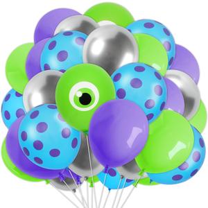 FYSUIMU 60Pcs 12 In Cartoon Monster Theme Balloons Green Purple Blue Silver Latex Balloons for Birthday Baby Shower Party Decor
