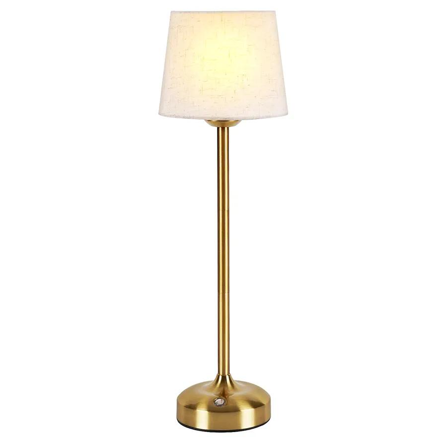 YAYZA! Cordless Table Lamp Adjustable Height Desk lamp, Fabric Shade 7500mAh Rechargeable LED Wireless Touch Night Light Stepless Dimming, 3 Color Temperatures with Edison Bulb (High Gold - 2 Pack)