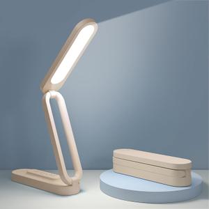 LED Desk Lamp for Office Home & Battery Operated Lamp Rechargeable Lamp Foldable & Portable Light, LED Desk Light Strip, 3 Brightness Dimmable Small Desk Lamp Wireless Reading Lamp (Khaki)