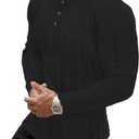 Muscle Cmdr Men's Ribbed Henley Shirt Short Sleeve Slim Fit Muscle Shirt Fitted Cotton Casual Long Sleeve, XL