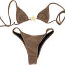 SOLY HUX Women's Sexy Halter Triangle Bikini Set Tie String Swimsuit High Cut Thong Two Piece Bathing Suit (Brown, M)