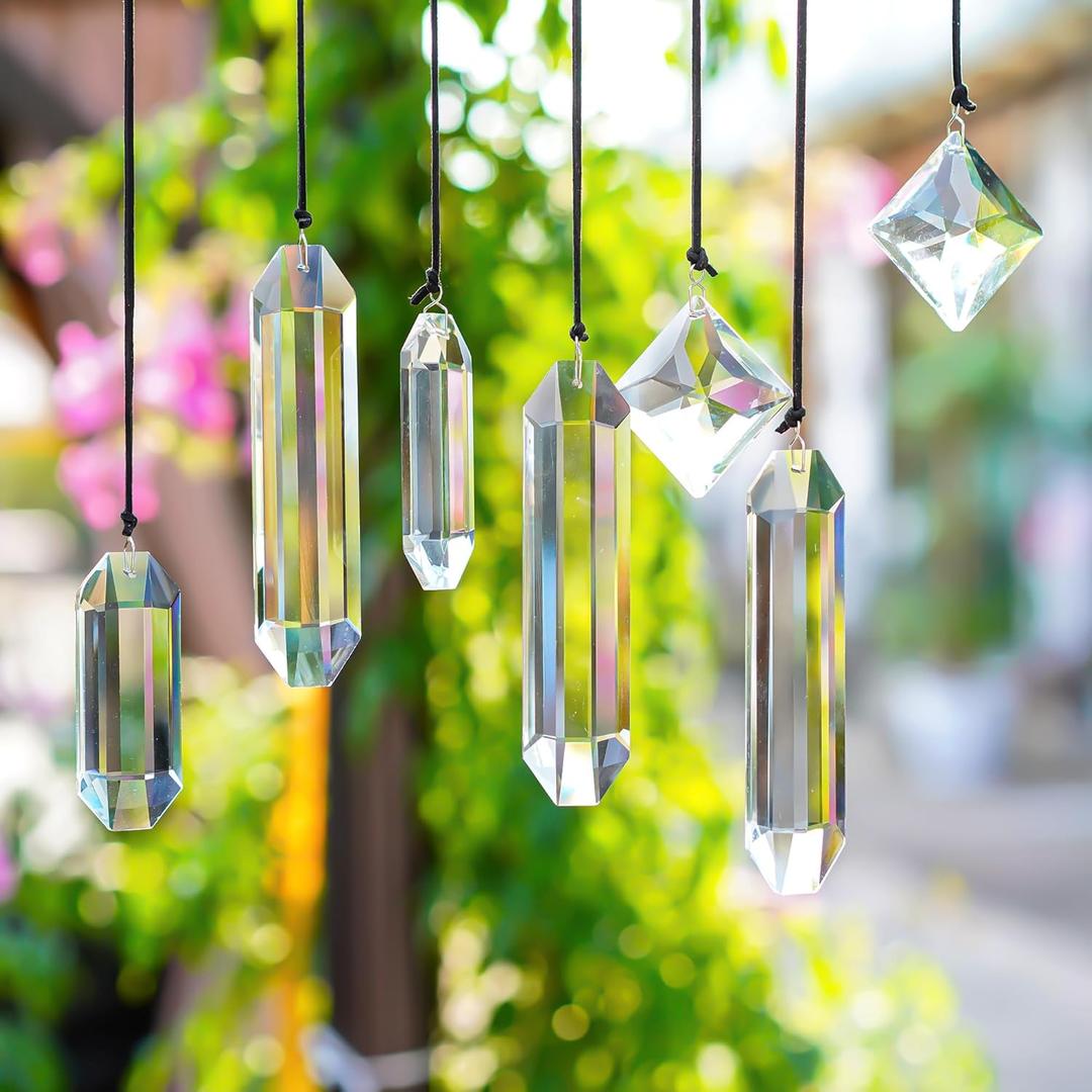 Set of 7 Clear Crystal Prisms Ornaments for Christmas Tree, Glass Christmas Ornaments 2025, Crystal Suncatchers for Window Hanging for Women