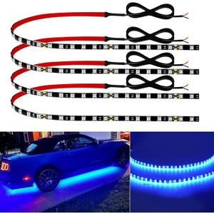 Keiurot Car Led Strip Lights 24" Connectable Blue Led Light Strip for Cars Boat Marine Golf Cart Trucks Waterproof 12V Led Light Strip, 4Pack (Blue Led Strip 24" Connectable)