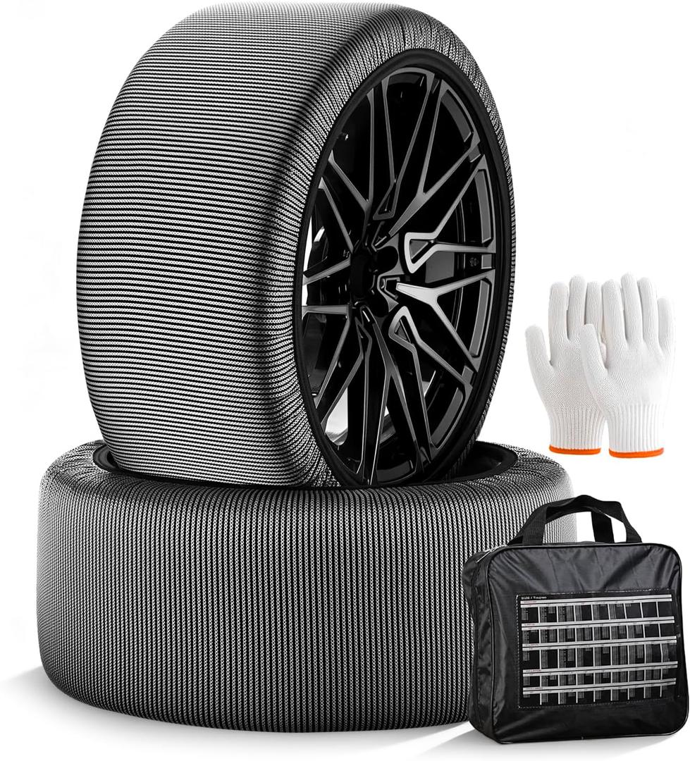 Snow Socks for Tires - Auto Accessories Ultimate Grip Alternative for Snow Chain - 2 Packs Portable Winter Emergency Grip Device for Bus, Light Heavy Trucks, and SUVs (2XLarge)