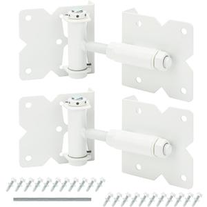 Self Closing Gate Hinges Heavy Duty Hardware Hinges for Wooden/Vinyl/PVC Fences, 90 Degree Adjustable Gate Hinge with Installation Screws and Swing Adjuster Tool, 2 Pack/Set, White