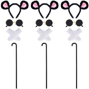 12 Pcs Mouse Costume Accessories Set Mouse Ears Headband Sunglasses Blind Cane White Gloves for Halloween Adult Women Costume