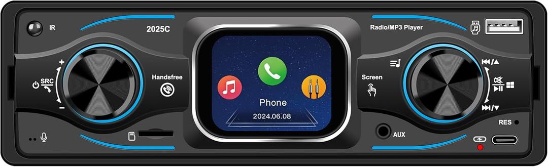 Single Din Car Radio, 2.17 Touchscreen Car Stereo with Bluetooth 6.0, FM Radio, USB/TF Support, 180W Amplifier, AUX Output, Type-C Charging, Car Audio & Video,