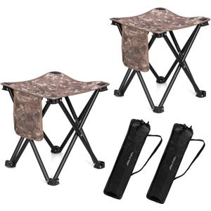 Triple Tree 2 Pack Folding Camping Stool, 13.8 Inch Small Portable Lightweight Stool with Side Pocket, Foot Stool with Carry Bag for Hiking, Fishing and Beach, Hold up to 400lbs, Camouflage