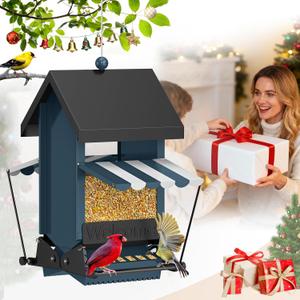 Squirrel Proof Bird Feeder Heavy Duty, 5LB Metal Hanging Bird Feeder for Outdoors with Weight-Activated, Easy to Fill & Clean, Wild Bird Feeder for Cardinals, Bluebirds, Finches, Chickadees& All Birds