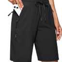 SANTINY Women's 7''/ 9'' Hiking Shorts with 3 Zipper Pockets Lightweight Quick Dry Long Athletic Golf Shorts for Women Casual (Medium, Black)