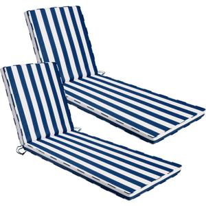 Chaise Lounge Cushions Outdoor Set of 2, 72"x22"x3" Patio Lounge Chair Furniture Cushions with Washable Covers for Pool, Patio, Lawn (Blue+White Stripes, 2 Pcs), 71"x22"x3"
