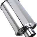 2.5" Inlet Ultra Quiet Resonator, 304 stainless steel resonator 2.5'', 2.5" Outlet 14" Overall Length Universal Sliver Oval Performance Muffler Resonator