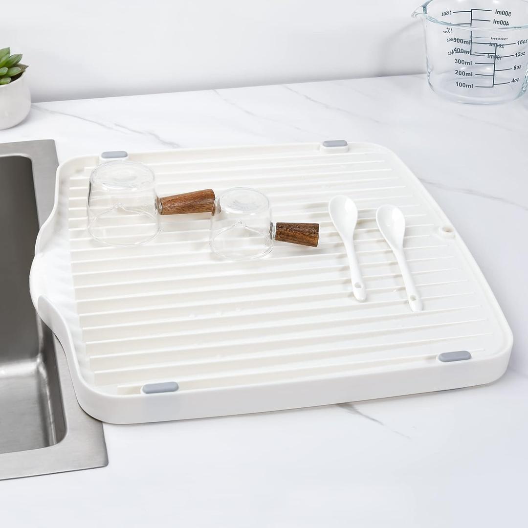 YOHOM Draining Board Tray for Under-Mount Sink Drain Board Plastic Dish Drainer Board for Kitchen Counter Utility Draining Board (White)