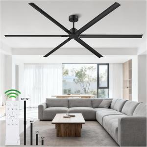 HVLS Large 108 Inch Industrial Ceiling Fan, Big Assed Commercial Ceiling Fan With Remote, Adjustable Height, 8 Blade DC Motor, Ceiling Fan Without Light, Garage Fan For Shop, Porch, Patio, Warehouse