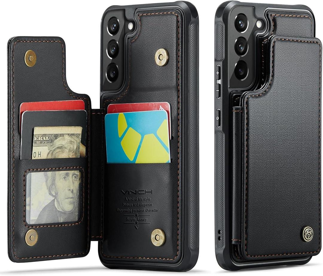 Vinich for Samsung Galaxy S22 Wallet Case with Card Holder, RFID Blocking Credit Slots Kickstand Shockproof Phone Cover Fit for Galaxy S22, 6.1" Black