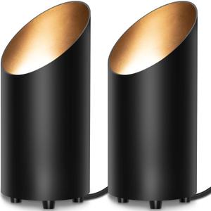 SUNVIE 2 Pack Up Lights Indoor Floor Can Light Uplighting Indoor Spotlight with 2700K GU10 Bulb Accent Lighting Floor Uplighting for Home Plant Picture, UL Listed 5.9 FT Plug Cord & Foot Switch (Black)