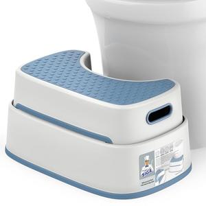 MR.SIGA Toilet Stool Squat Adult, Bathroom Stool Heavy Duty, Anti Slip Toilet Step for Bathroom, Toddler Step Stool for Kids, White & Grayish Blue