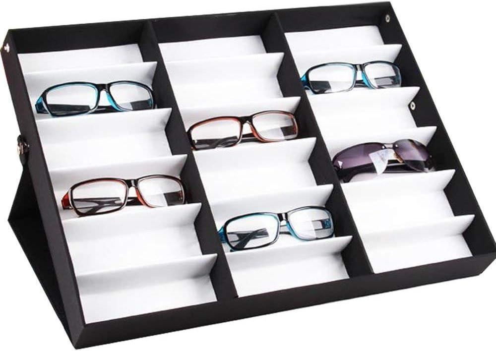 18-Slot Sunglasses Organizer Storage Multiple Eyeglasses Holder Display Case/Tray, Polyester Silk Lined & Snap Closure