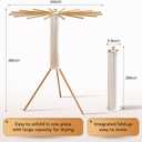 Foldable Tripod Clothes Drying Rack,Beechwood & Portable Laundry Stand, Space-Saving Collapsible Hanger with 16 Arms for Indoor & Outdoor Drying Easy Setup, Stable Base, Fast Air-Drying Design