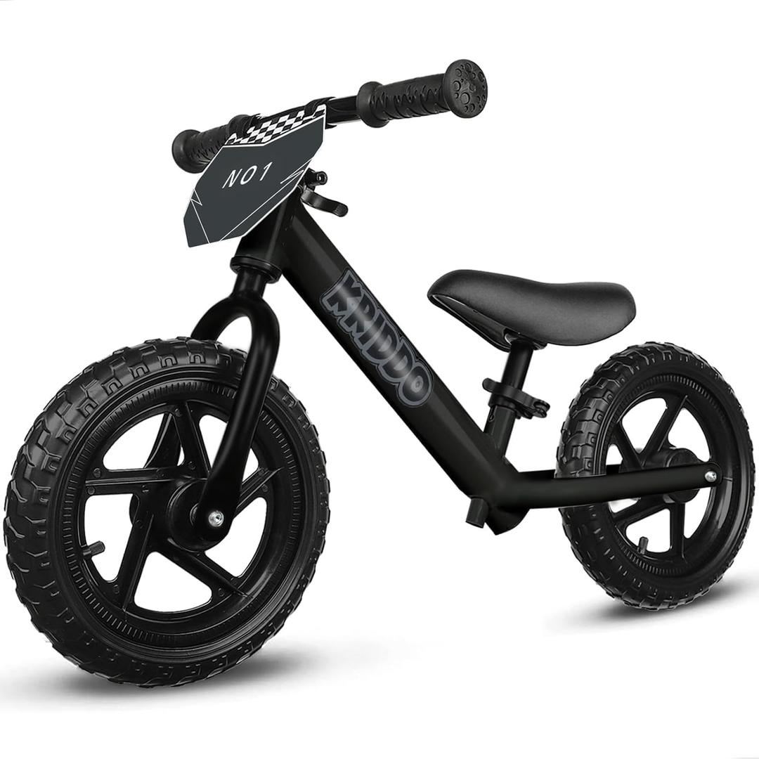 KRIDDO Toddler Balance Bike 2 Year Old, Age 24 Months to 5 Years Old, 12 Inch Push Bicycle with Customize Plate (3 Sets of Stickers Included), Steady Balancing, Gift Bike for 2-3 Boys Girls, Night (Matte Black)