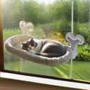 Cat Window Perch with 6 Strong Suction Cups,Mats That can be Switched Between Winter and Summer,Foldable Cordless Cat Beds Can Bear to 50LBS Weight (Grey)
