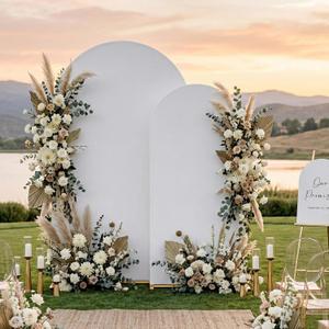 Arch Backdrop Stand with Cover Set, 7.2FT,6FT Gold Metal Wedding Arch for Ceremony, Heavy Duty Balloon Arch Stand with White Spandex Cover for Birthday Party, Baby Shower, Graduation