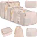 BAGAIL 7 Set Packing Cubes Luggage Organizer Bags for Travel Accessories-Cream