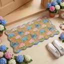 Dunzy Hydrangea Doormat Blue Scalloped Hydrangea Bow Coir Door Mat Spring Indoor Outdoor Front Non-Slip Welcome Mat Decorative Rug for Home Entrance Porch