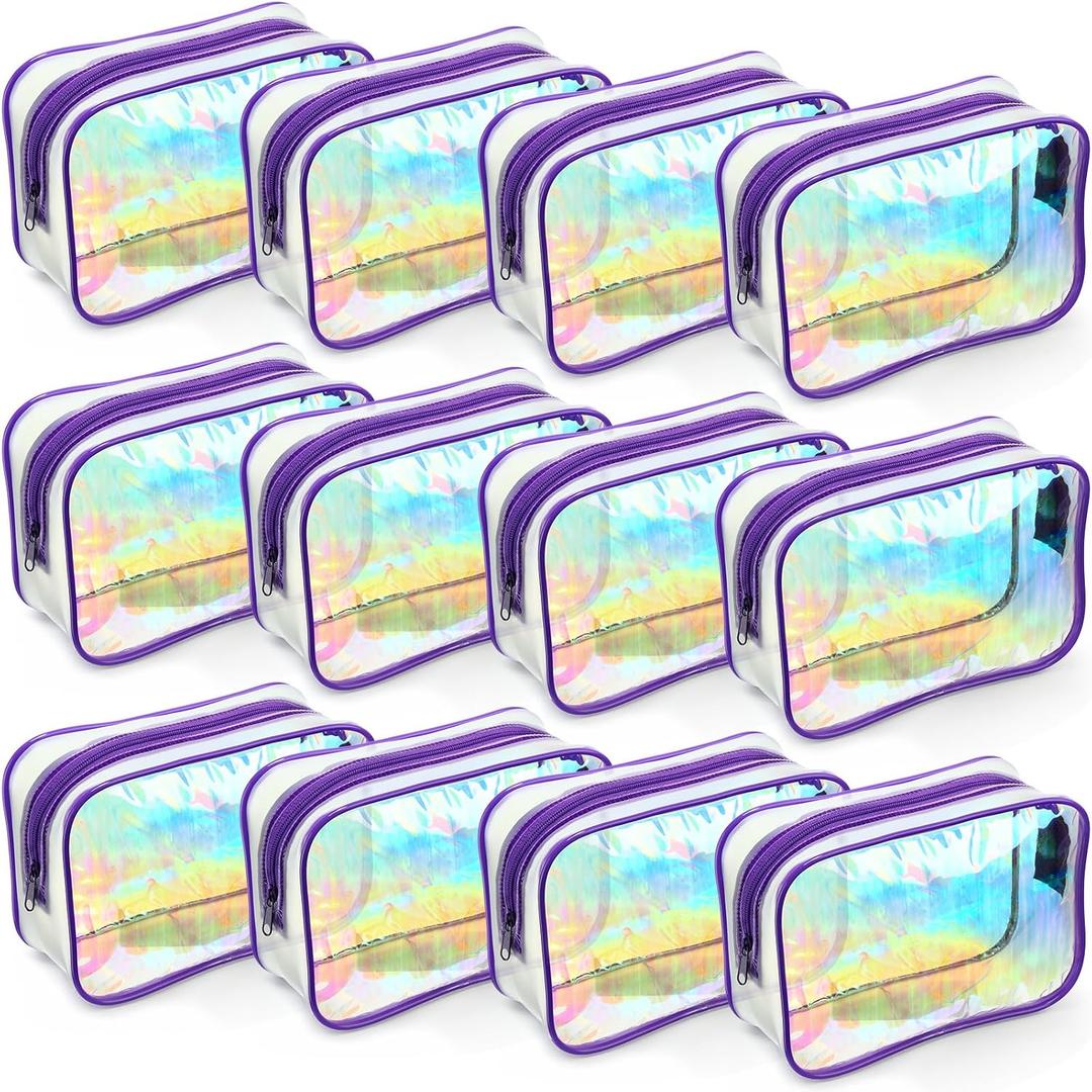 Weewooday 12 Pieces Clear Makeup Bags Cosmetic Storage Bags PVC Zipper Pouches Travel Waterproof Makeup Plastic Case for Women Organizing Toiletries Traveling Bathroom(Small,Dazzling)