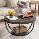 Tribesigns Round Coffee Table, 31.7" Wooden 2-Tier Circle Coffee Table with Storage Shelves, Modern Accent Cocktail Table Center Table for Living Room, Grey, 31.7"D x 31.7"W x 17.3"H