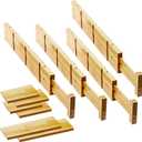 Bamboo Drawer Dividers with Inserts for Clothes Kitchen Adjustable Drawer Dividers Organizers Expandable Utensils Organization for Home Office Dorm Dressers (Long Type)