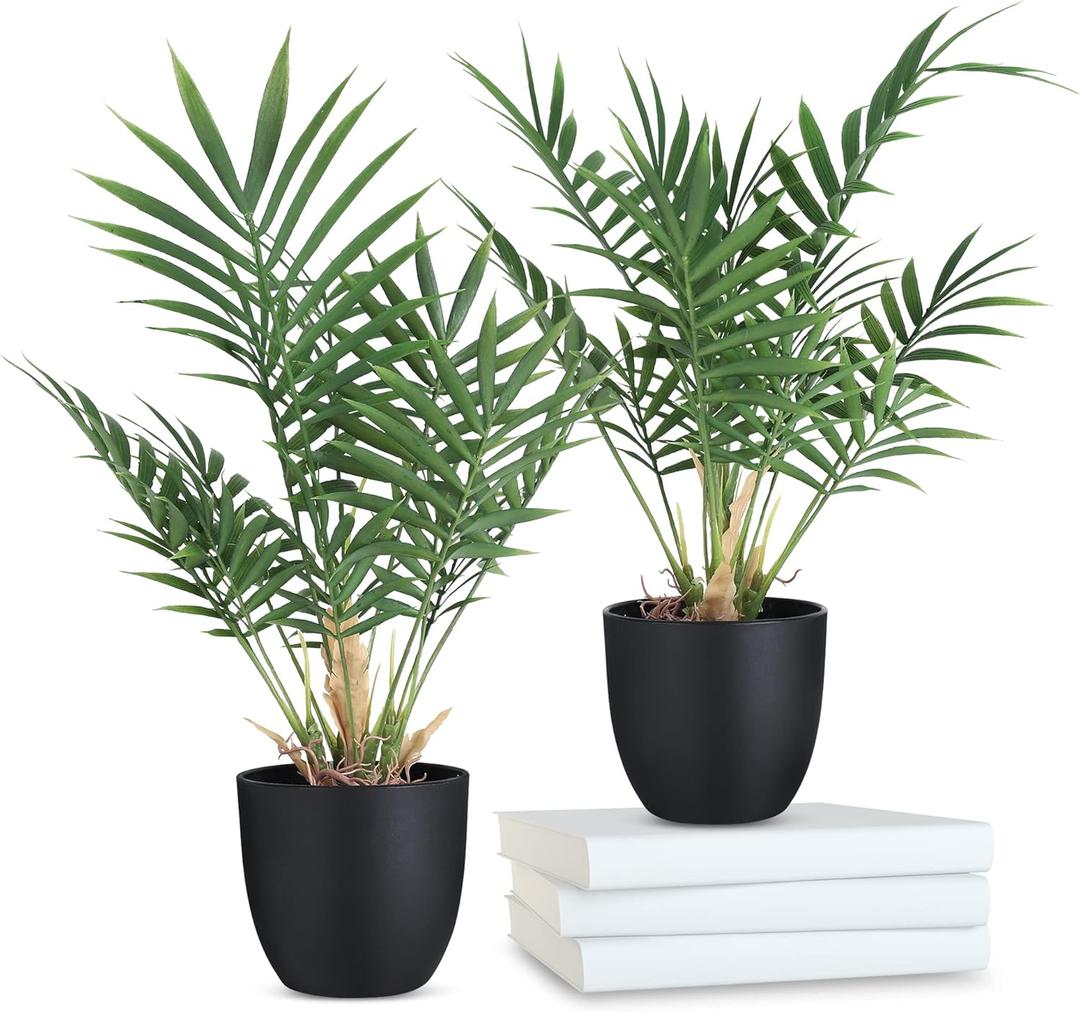 2 Pack Fake Plant with Pot 16" Desk Plant Artificial Potted Faux Plants for Office Desk Shelf Home Farmhouse Decor (Bamboo Leaf) (Bamboo Leaf)