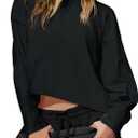 INFITTY Womens Cropped Workout Tops Loose Fit Shirt Long Sleeve Blouses Trendy Pullover XL