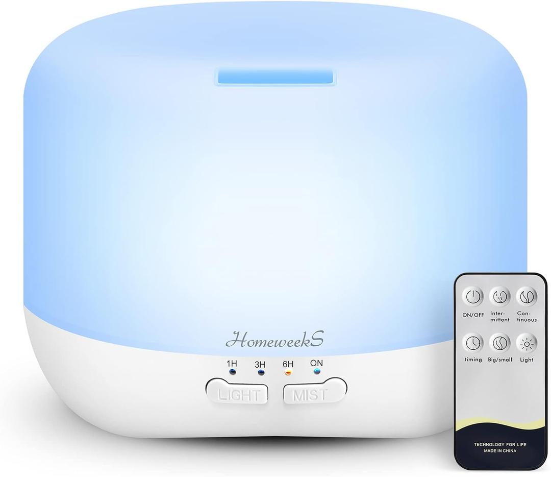 Aromatherapy Essential Oil Diffuser for Room: 500ml Colorful Aroma Air Humidifier with Adjustable Cool Mist Mode, Waterless Auto Off Ultrasonic Diffusers for Large Room Home Office(White)