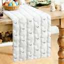 Heirloom Haven Easter Rabbit Table Runner 13x72 Inch, White Soft Plush Faux Fur Jacquard Embroidery Seasonal Holiday Kitchen Dining Tabletop Runners for Home Indoor Decoration