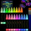 FansArriche Glow in the Dark Fabric Paints, 18 Colors x 20 ml 3D Waterproof Acrylic Textile Paint Markers, Glow in Dark Paint Pen, DIY Neon Fabric Paints for Clothes, Canvas