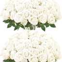 Sggvecsy 50 Pcs Artificial Roses Fake Flowers Velvet Silk Roses with Stems Bulk Realistic Faux Flowers for Bridal Bouquets Wedding Centerpieces Valentines Day DIY Home Party Decor (Ivory)