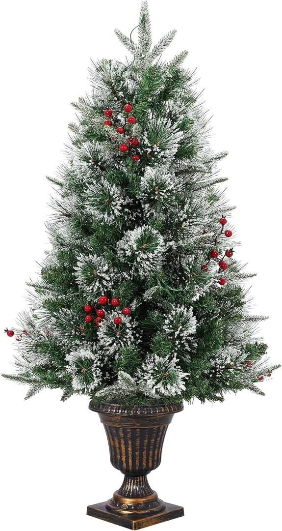 3 ft Pre-Lit Artificial Mini Christmas Tree with Multicolor Led Lights & Potted Base, Battery Operated Snow Flocked Tree for Home & Desktop Xmas Decor
