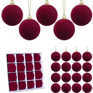 16 Pcs Red Velvet Christmas Balls, 3.15 Inch Velvet Ornaments for Christmas Tree, Flocked Ornaments Balls for Wreath Garland - Burgundy