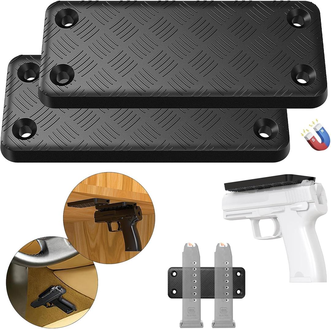 Gun Magnet Mount, 55 lb Rating,Magnetic Gun Holster| Rubber Coated Gun Holder for Handgun, Shotgun, Rifles, Revolvers. Truck, Wall, Desk, Car Holster for Using for Concealment (2PACK)