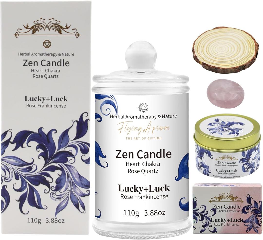 APSARAS Luck+Lucky Scented CandlesRose Frankincense Aromatherapy Spring Candle Sets for Women Zen Gift for Bathroom,Jar Non Toxic Soy Candles for Home Scented, 36 Hours Burn Time