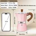 Coffee Maker Stovetop Espresso Maker 6 Cup Aluminum Moka Pot Percolator 10oz 300ml Easy Brewing for Electric Ceramic Stoves Home Camping Italian Cuban Caf Classic Pink