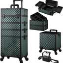 Stagiant Rolling Makeup Case 4 in 1 Cosmetology Case on Wheels Makeup Travel Case with Cosmetic Bag Key Swivel Wheels Salon Barber Case Traveling Cart Trunk Cosmetic Trolley Green
