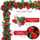Aneco 8 Pack 64 FT Red Flower Garland Kentucky Artificial Rose Vines Derby Roses Fake Vine Flowers Plants Party Supplies for Kentucky Holiday Wedding Garden Craft Art Decoration