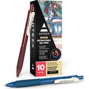 ARTEZA Gel Pens Colored Set of 10, Unique Vintage Colors, Retractable Pens Assorted Colors